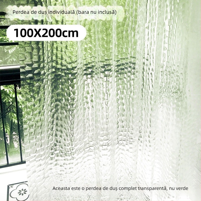 Cortină de duș cu design 3D Water Cube, semi-transparentă, impermeabilă, antimucegai, material EVA