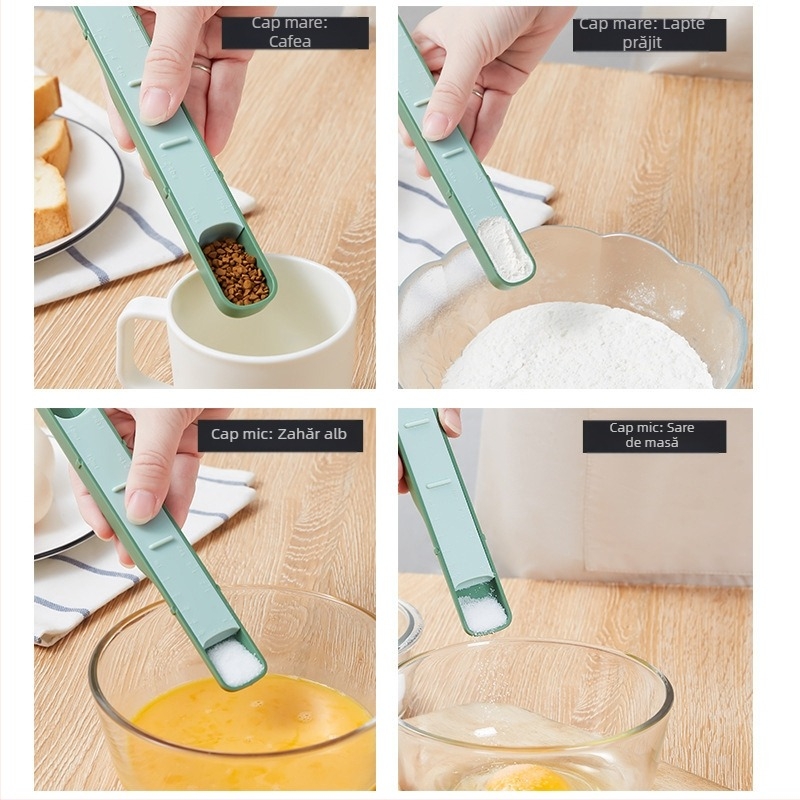 Lingură de măsurare cu două capete – ustensilă de bucătărie multifuncțională cu scară reglabilă, ABS