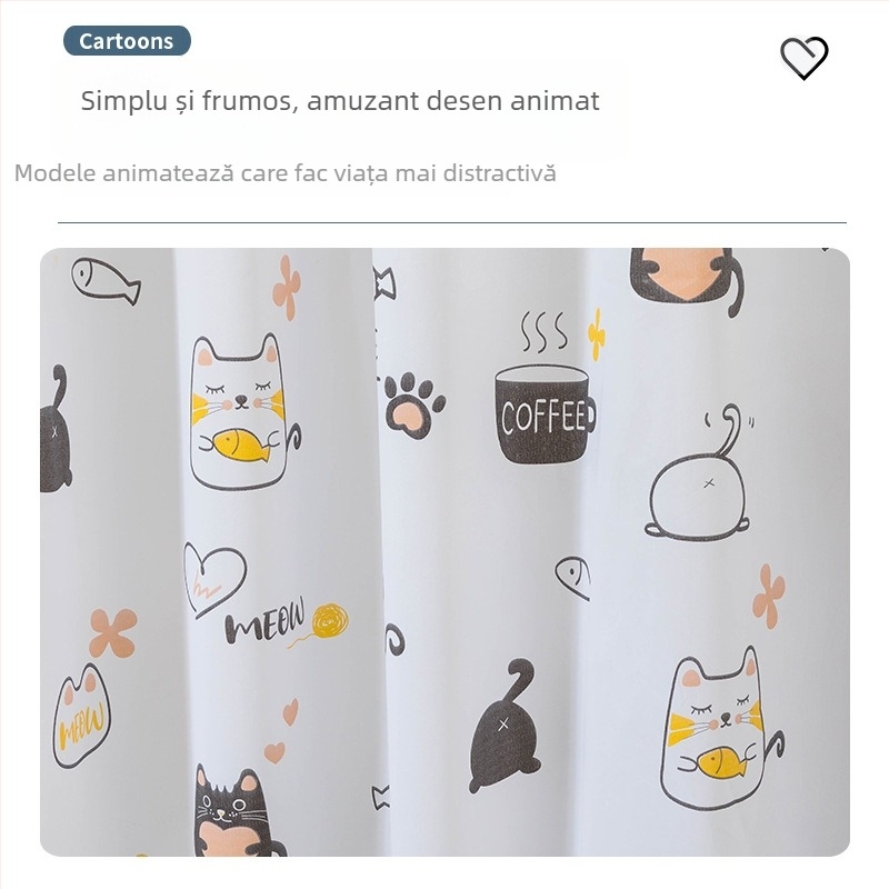 Perdea de duș PEVA, îngroșată, fără găuri de montaj, impermeabilă, stil modern simplu, imprimeuri (Dandelion, Pink Flower, Forest, Kitten, Geometric)