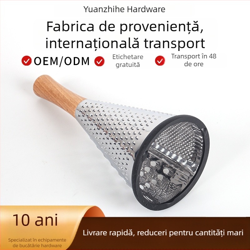 Răzătoare de brânză și legume cu mâner din lemn – formă conică, lamă din oțel inoxidabil, manual, instrument multifuncțional bucătărie