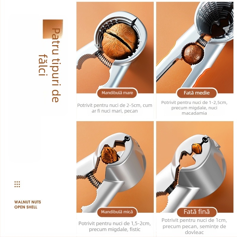 Clește din aluminiu multifuncțional pentru nuci: pentru nuci, castane, alune și semințe de pin — deschizător, decojitor și clips (stil 20213)