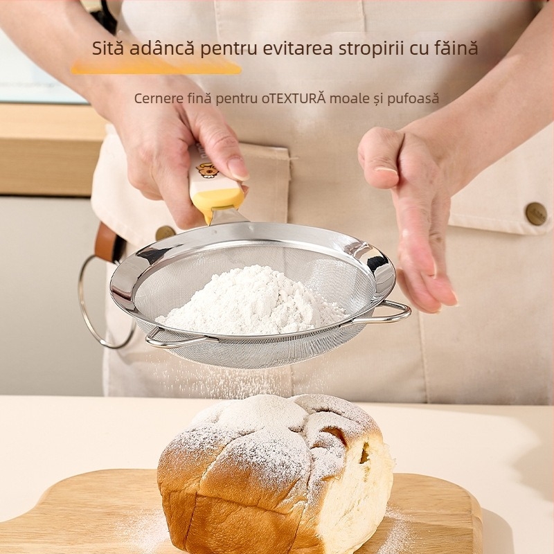 Set unelte bucătărie din oțel inoxidabil 304: sită pentru făină, plasă de filtrare, lingură cu găuri pentru ouă, separator de albuș, tel de ouă