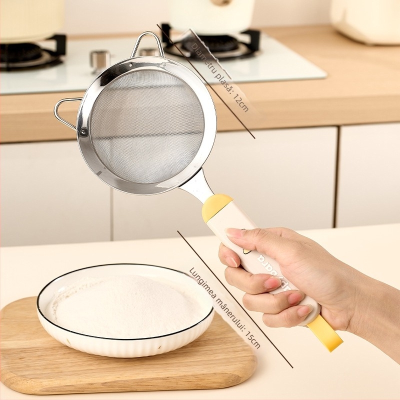 Set unelte bucătărie din oțel inoxidabil 304: sită pentru făină, plasă de filtrare, lingură cu găuri pentru ouă, separator de albuș, tel de ouă