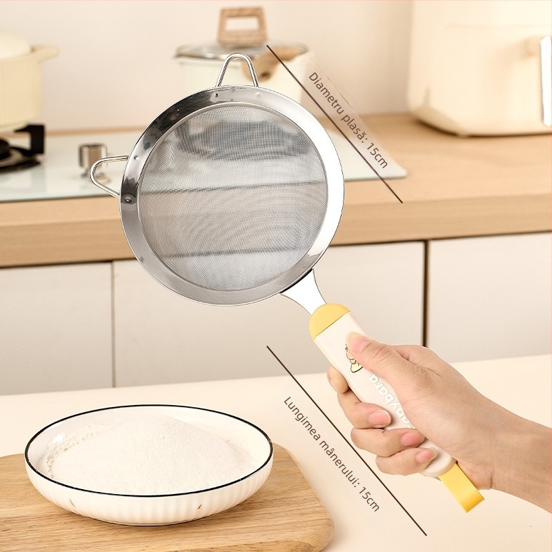 Set unelte bucătărie din oțel inoxidabil 304: sită pentru făină, plasă de filtrare, lingură cu găuri pentru ouă, separator de albuș, tel de ouă