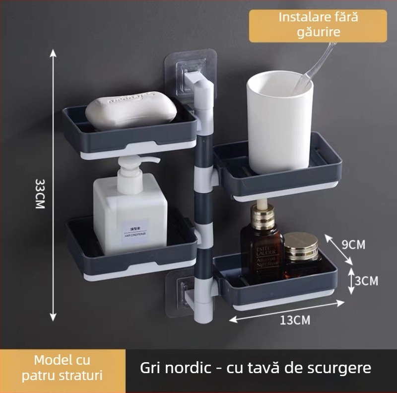 Suport de săpun montat pe perete cu ventuză, rotativ, 3 etaje sau 1 etaj, din plastic, lot 120 buc