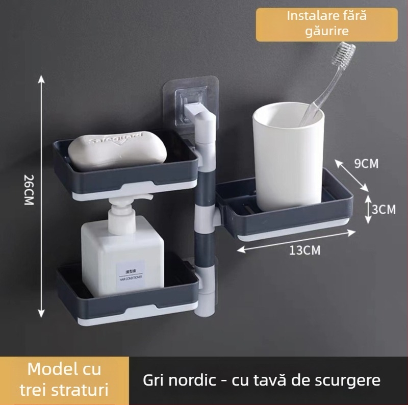 Suport de săpun montat pe perete cu ventuză, rotativ, 3 etaje sau 1 etaj, din plastic, lot 120 buc