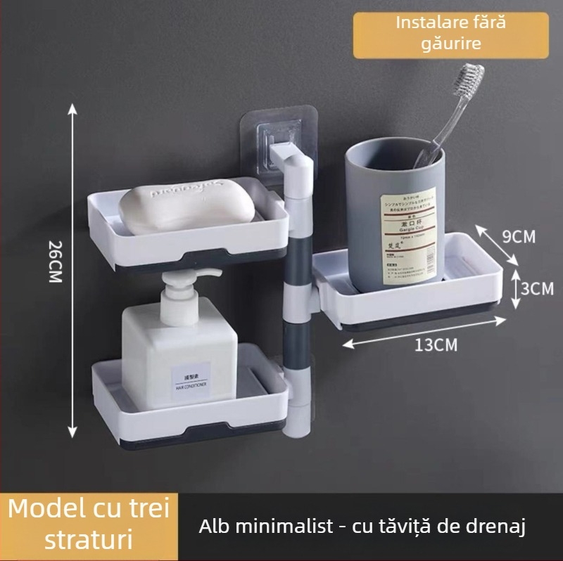 Suport de săpun montat pe perete cu ventuză, rotativ, 3 etaje sau 1 etaj, din plastic, lot 120 buc