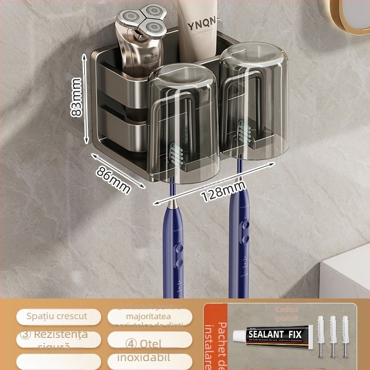 Suport pentru periute – oțel inoxidabil, montaj pe perete fără găuri, suport pentru pahare de gură, Youqin