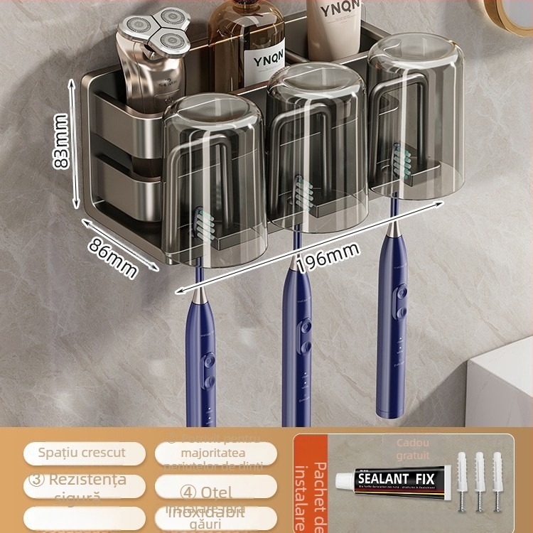 Suport pentru periute – oțel inoxidabil, montaj pe perete fără găuri, suport pentru pahare de gură, Youqin