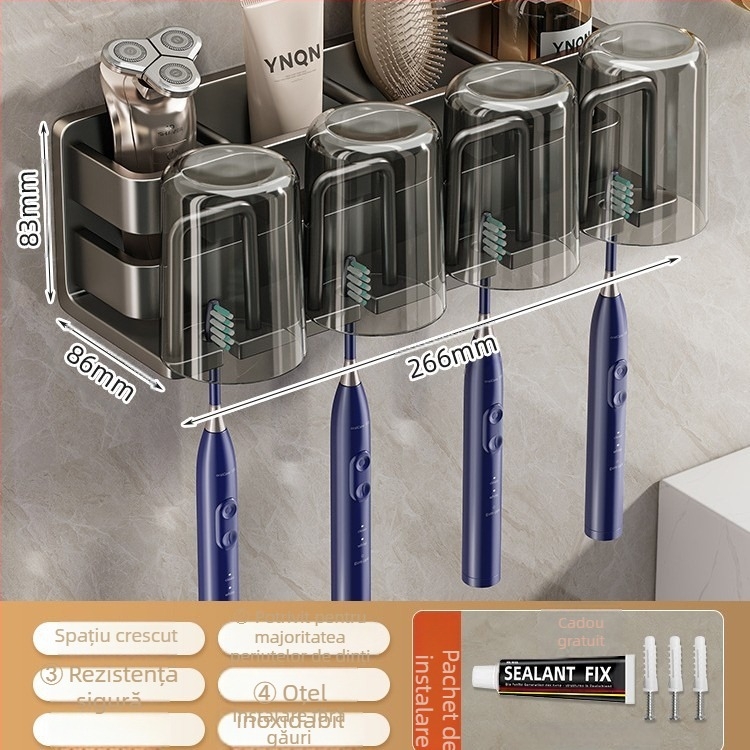 Suport pentru periute – oțel inoxidabil, montaj pe perete fără găuri, suport pentru pahare de gură, Youqin