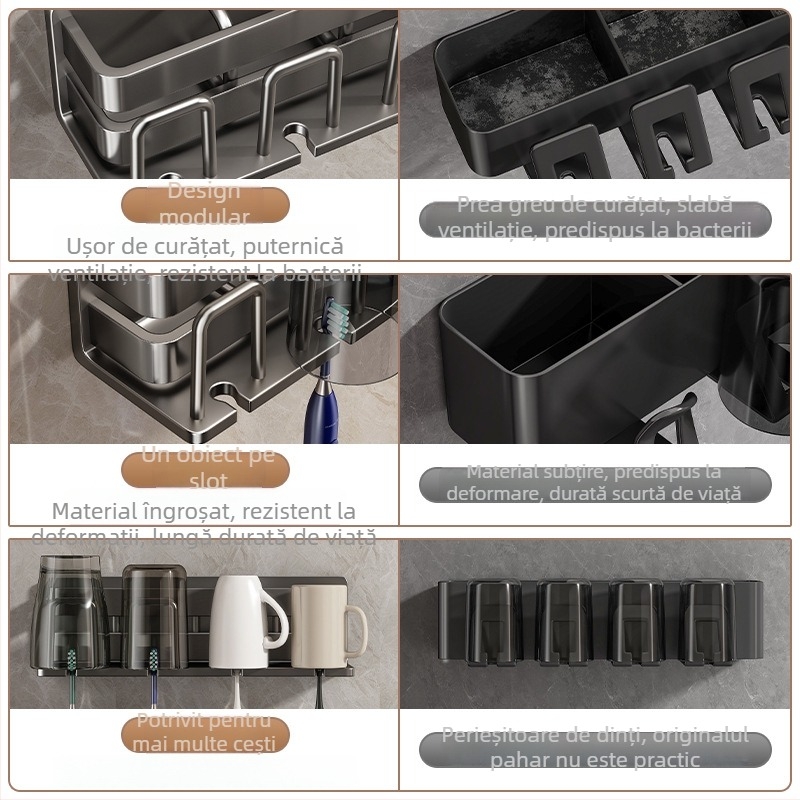 Suport pentru periute – oțel inoxidabil, montaj pe perete fără găuri, suport pentru pahare de gură, Youqin