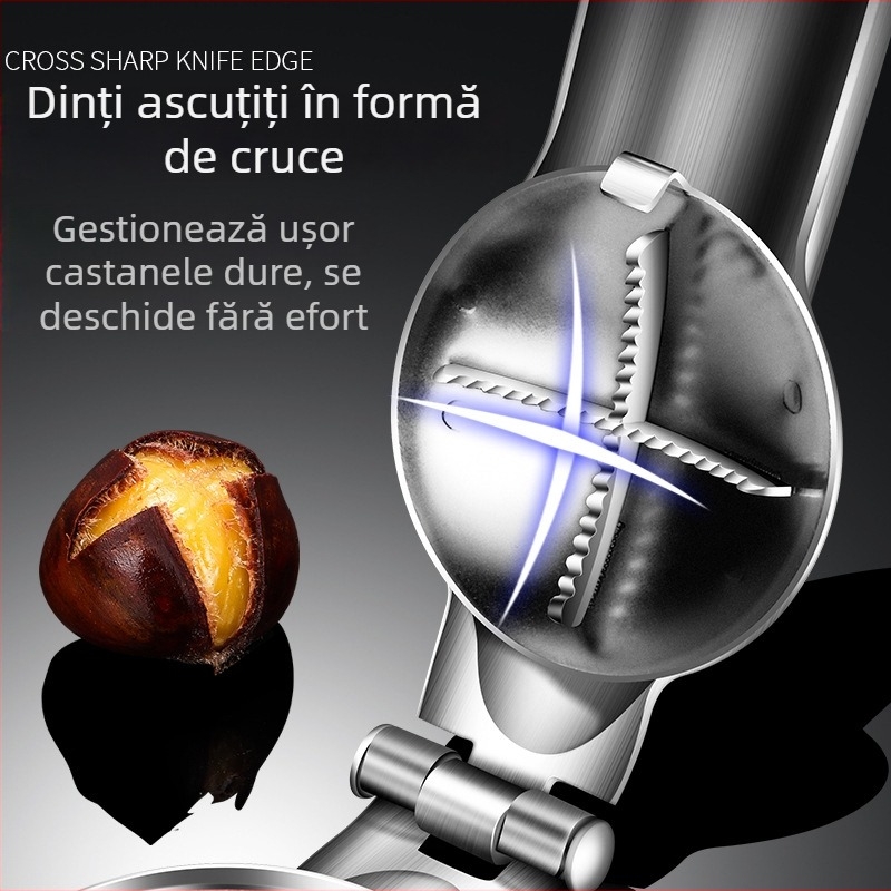 AKL deschizător de castane din oțel inoxidabil 304, clip de economisire a efortului, unealtă multifuncțională pentru uz casnic, logo imprimat, etichetă privată disponibilă