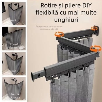 Set perdea de duș cu tijă pliabilă, stil Nordic, bumbac și in, Personalizare disponibilă