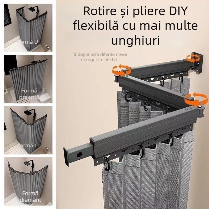 Set perdea de duș cu tijă pliabilă, stil Nordic, bumbac și in, Personalizare disponibilă