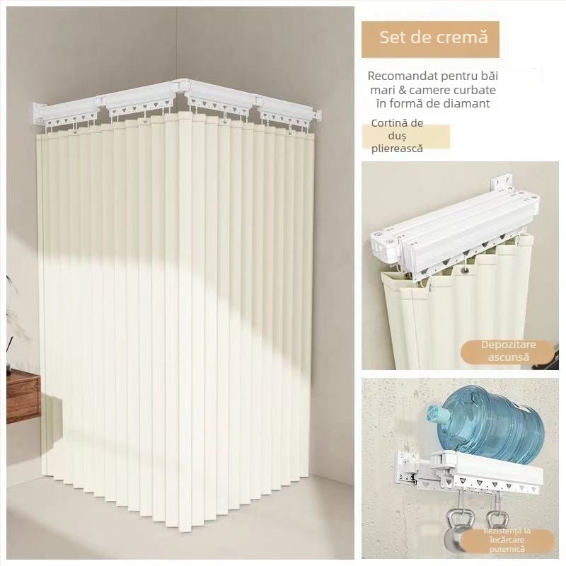 Set perdea de duș cu tijă pliabilă, stil Nordic, bumbac și in, Personalizare disponibilă
