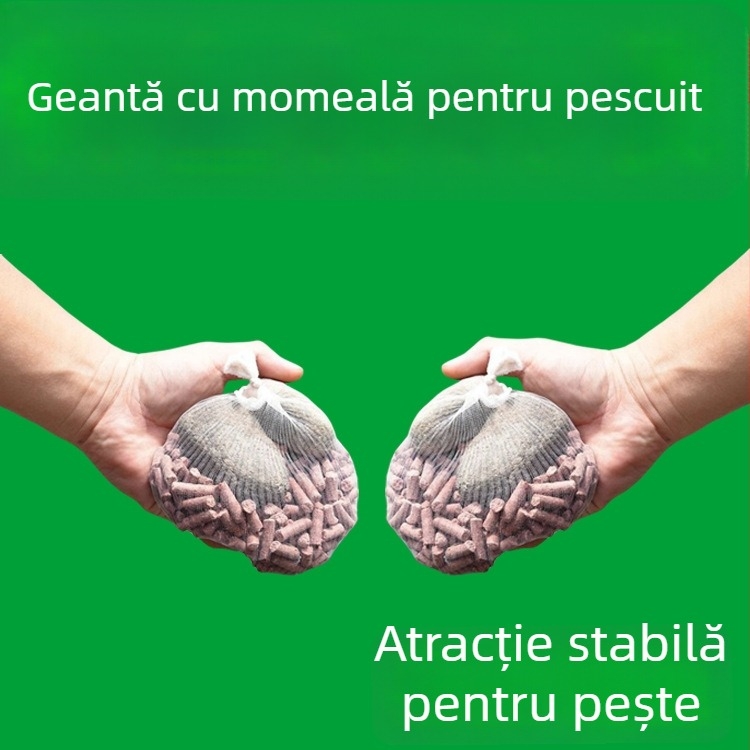 Geantă cuib pentru pescuit, cu fixare la un punct și aruncare la distanță a momelii cu boabe de porumb