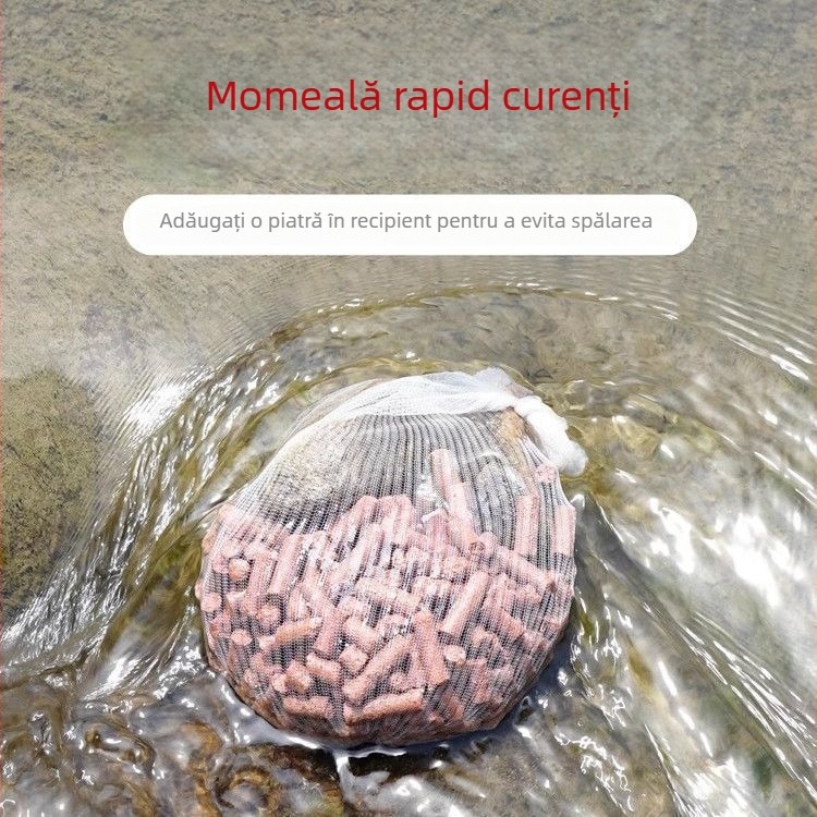 Geantă cuib pentru pescuit, cu fixare la un punct și aruncare la distanță a momelii cu boabe de porumb