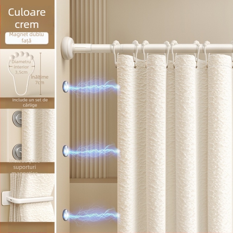 Curtină de duș din poliester cu separator magnetic – stil modern minimalist, culoare solidă, brand Futuristic