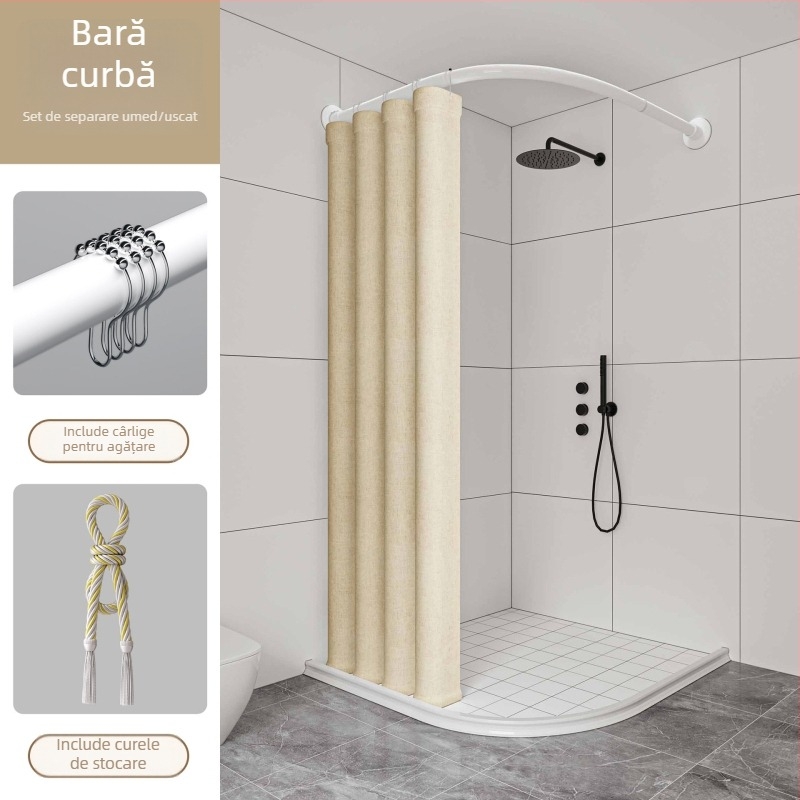 Set perdea de duș curbată, fără găuri, magnetică, impermeabilă și rezistentă la mucegai, poliester, pentru separator de duș în formă de L