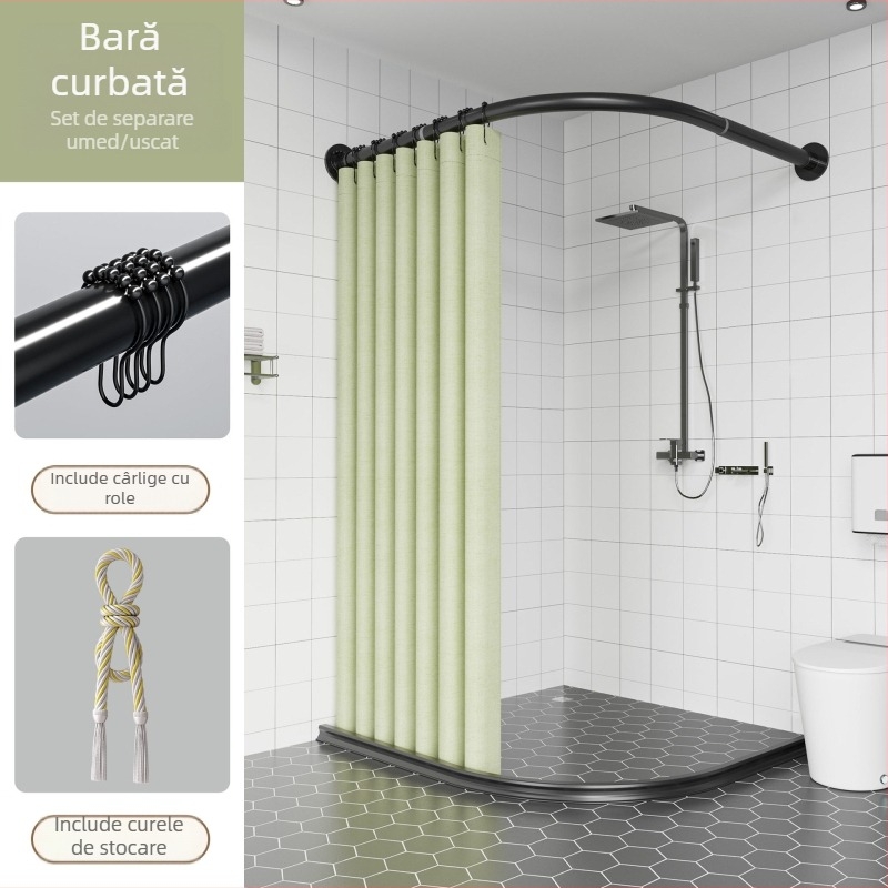 Set perdea de duș curbată, fără găuri, magnetică, impermeabilă și rezistentă la mucegai, poliester, pentru separator de duș în formă de L