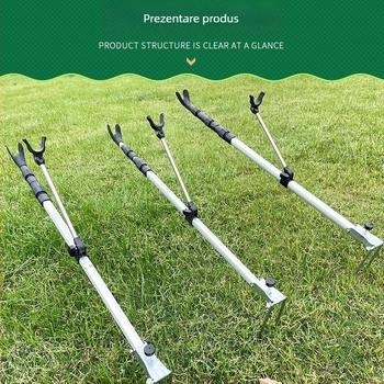 Suport pentru undițe din aliaj de aluminiu, cu cap rotativ, pliabil, cu țăruș pentru fixare la sol