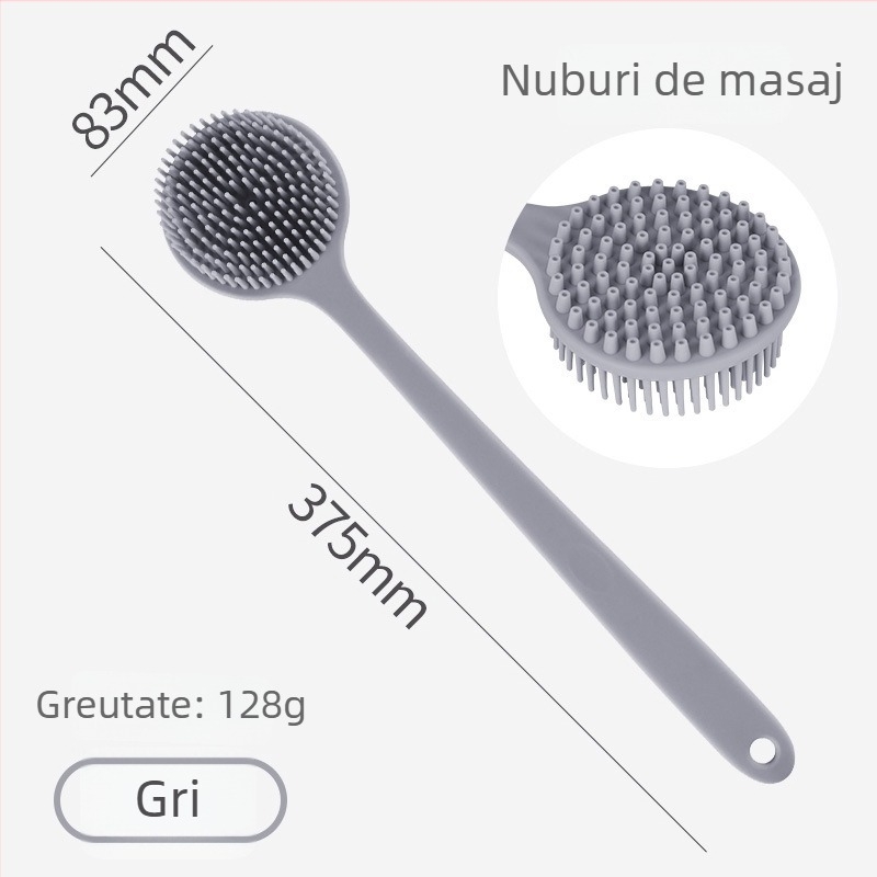 Perie de baie din silicon, mâner lung, cu două fețe, pentru corp și masaj la spate