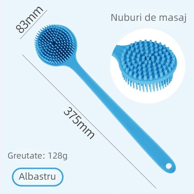 Perie de baie din silicon, mâner lung, cu două fețe, pentru corp și masaj la spate