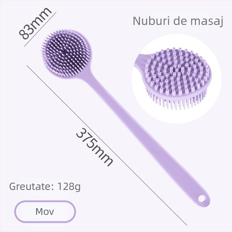 Perie de baie din silicon, mâner lung, cu două fețe, pentru corp și masaj la spate