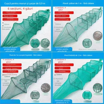 Fishing Fun Cuva pentru creveți, plasă pliabilă fără noduri, cuvă de reproducere, nailon + sârmă de oțel