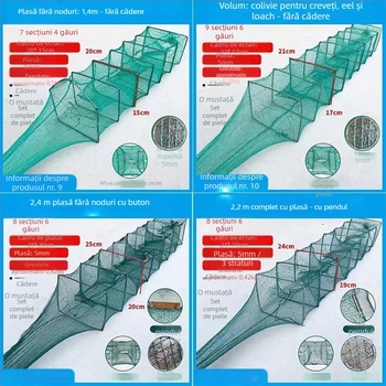 Fishing Fun Cuva pentru creveți, plasă pliabilă fără noduri, cuvă de reproducere, nailon + sârmă de oțel
