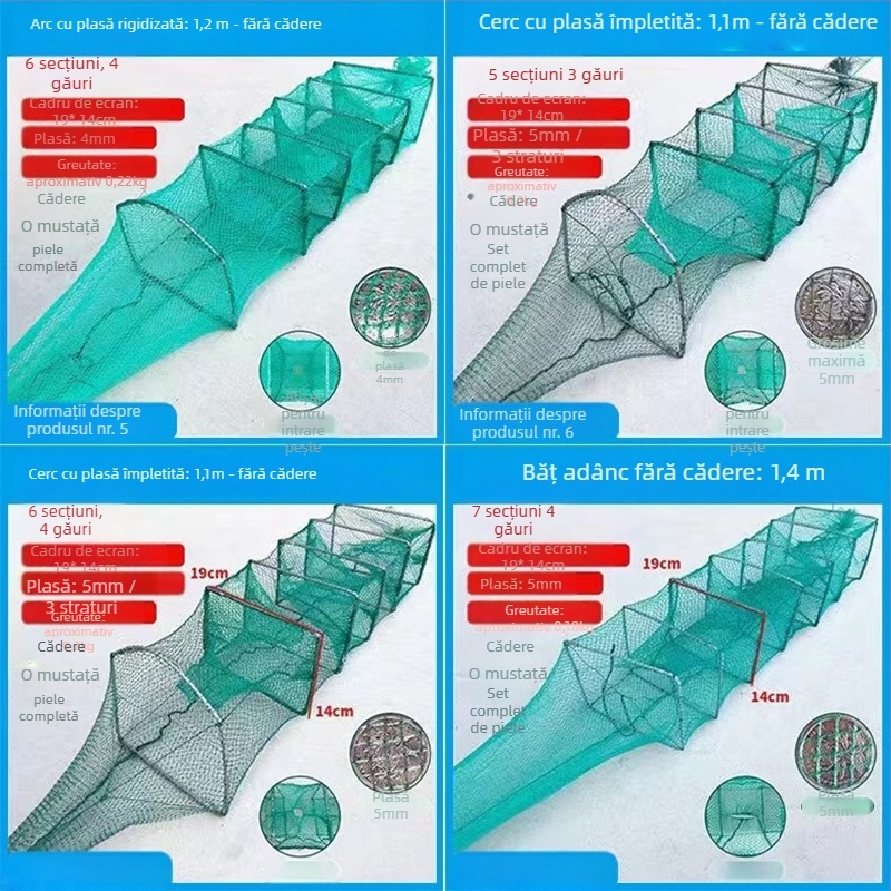 Fishing Fun Cuva pentru creveți, plasă pliabilă fără noduri, cuvă de reproducere, nailon + sârmă de oțel