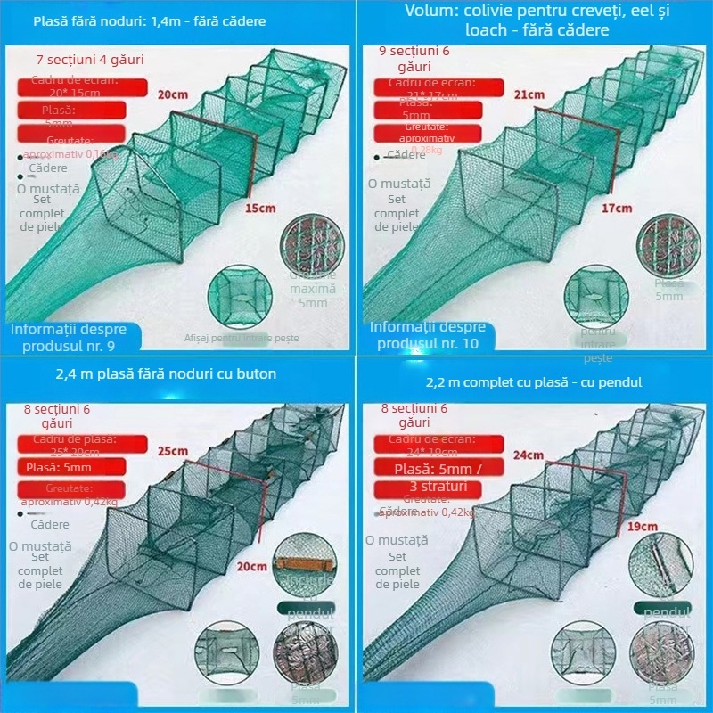 Fishing Fun Cuva pentru creveți, plasă pliabilă fără noduri, cuvă de reproducere, nailon + sârmă de oțel