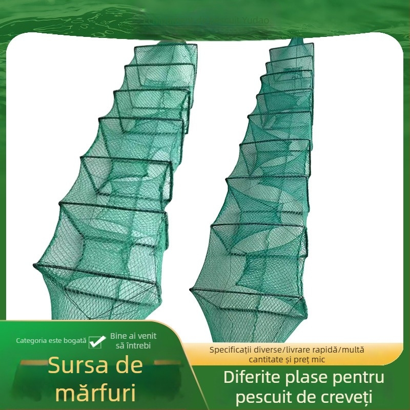 Fishing Fun Cuva pentru creveți, plasă pliabilă fără noduri, cuvă de reproducere, nailon + sârmă de oțel