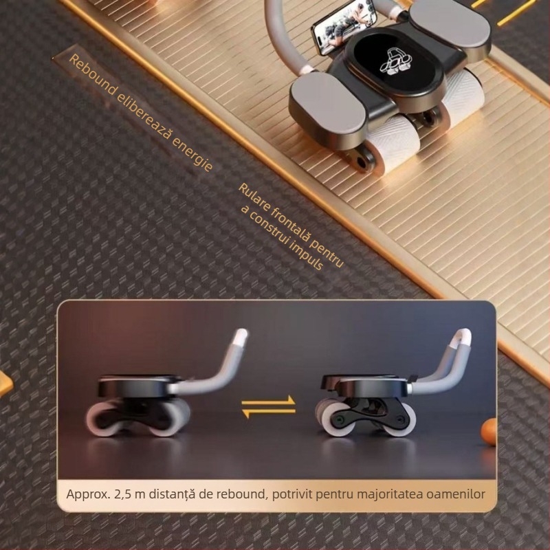 Rulou abdominal cu revenire automată, rolă fitness cu patru roți pentru bărbați și femei, fără pliere, 1,8 kg, pentru birou și acasă