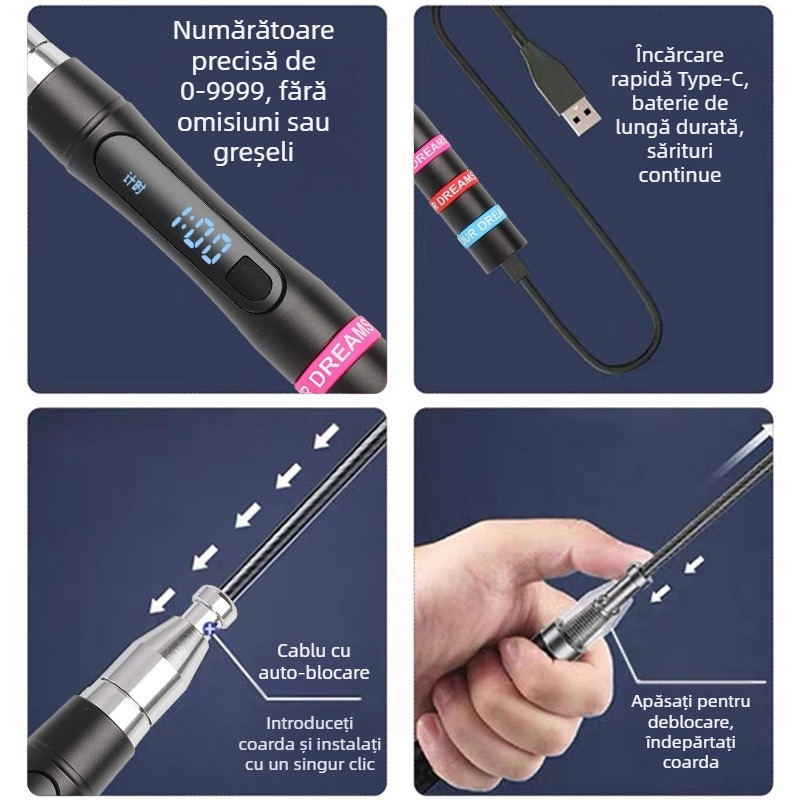 Coardă de sărit Shilong, PVC; destinată antrenamentelor de fitness și exercițiilor corporale, potrivită pentru copii.