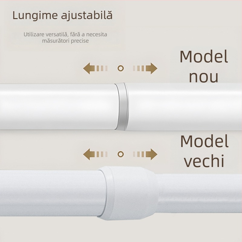Bară telescopică fără găuri pentru uscat haine și perdea de ușă; reglabilă, din fier; pentru susținere garderobă și baie; stil modern minimalist