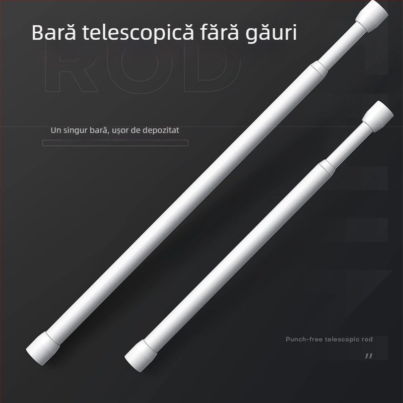 Bară telescopică fără găuri pentru uscat haine și perdea de ușă; reglabilă, din fier; pentru susținere garderobă și baie; stil modern minimalist