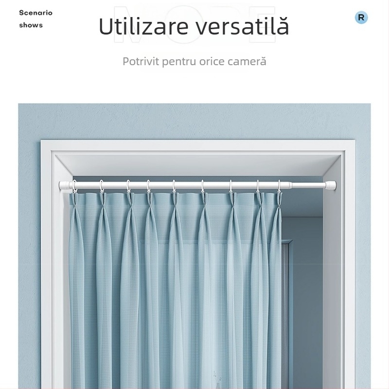 Bară telescopică fără găuri pentru uscat haine și perdea de ușă; reglabilă, din fier; pentru susținere garderobă și baie; stil modern minimalist