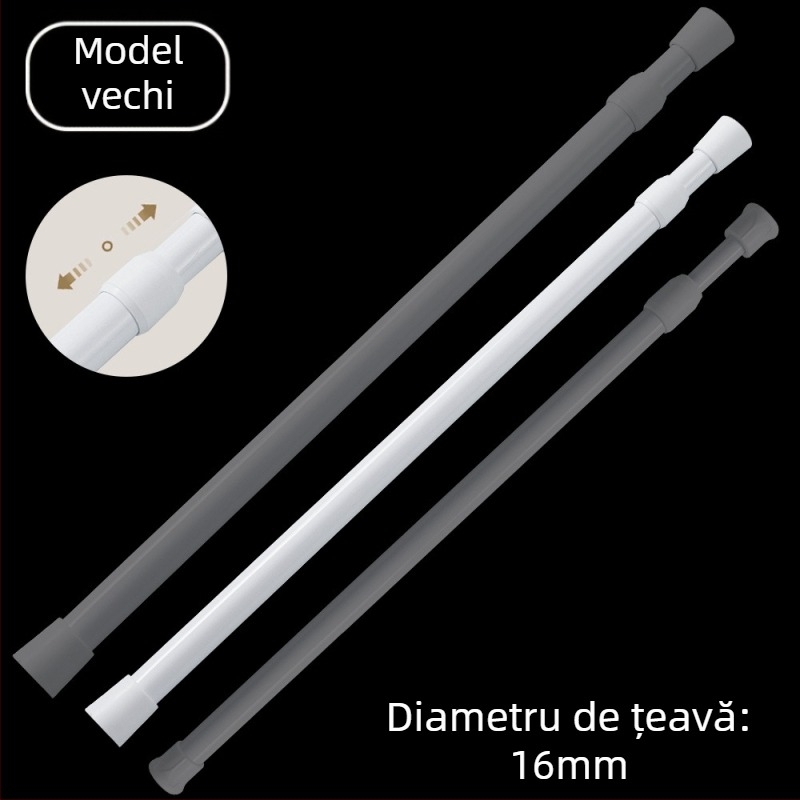 Bară telescopică fără găuri pentru uscat haine și perdea de ușă; reglabilă, din fier; pentru susținere garderobă și baie; stil modern minimalist