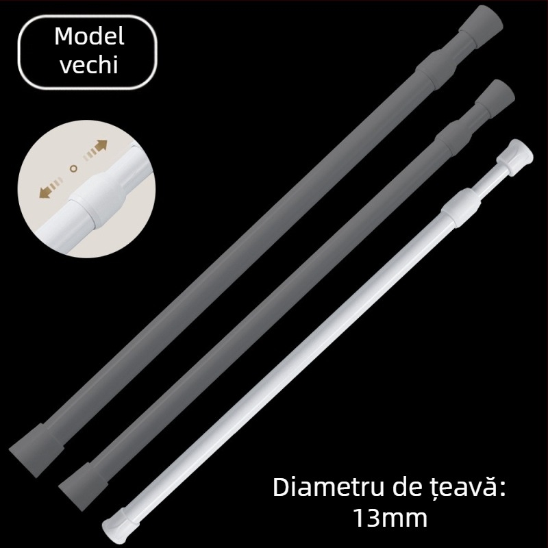 Bară telescopică fără găuri pentru uscat haine și perdea de ușă; reglabilă, din fier; pentru susținere garderobă și baie; stil modern minimalist