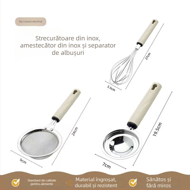 Tel de ouă – set din trei piese cu filtru din plasă și separator de albuș, ustensilă de copt manuală, design modern minimalist
