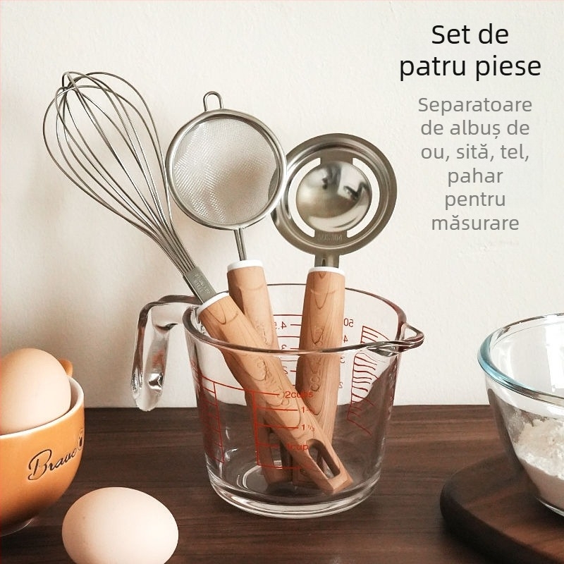 Set separator de ouă din oțel inoxidabil 304, cu cană de măsurare, sită filtrantă și strecurătoare (manual)