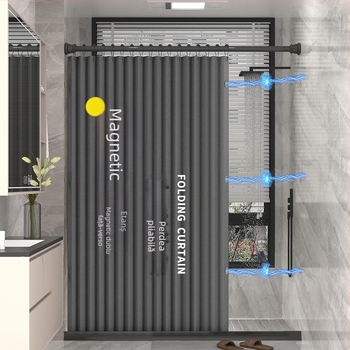 Draperie de duș pliabilă cu separator magnetic invizibil, impermeabilă, culoare solidă, îngroșată, anti-mucegai pentru baie
