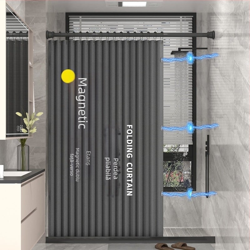 Draperie de duș pliabilă cu separator magnetic invizibil, impermeabilă, culoare solidă, îngroșată, anti-mucegai pentru baie
