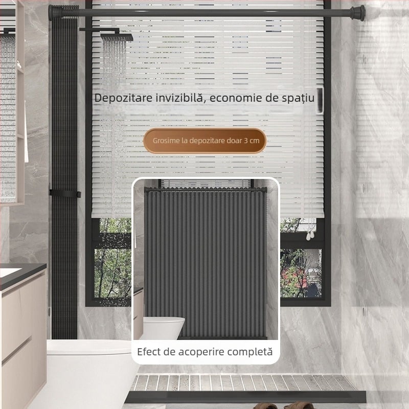 Draperie de duș pliabilă cu separator magnetic invizibil, impermeabilă, culoare solidă, îngroșată, anti-mucegai pentru baie