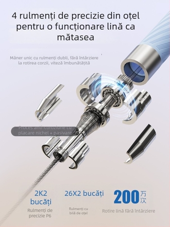 Coardă de sărit cu rulmenți de precizie, anti încâlcire, reglabilă cu blocare automată, profesională