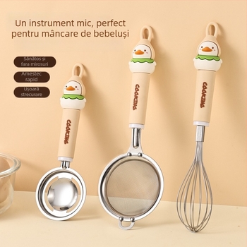 Set din oțel inoxidabil pentru cofetărie cu sită pentru făină, strecurător, sită filtrantă, tel pentru ouă și separator de albușuri; imprimare logo disponibilă; ideal cadou; manual