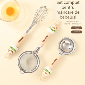 Set din oțel inoxidabil pentru cofetărie cu sită pentru făină, strecurător, sită filtrantă, tel pentru ouă și separator de albușuri; imprimare logo disponibilă; ideal cadou; manual