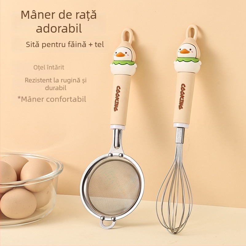 Set din oțel inoxidabil pentru cofetărie cu sită pentru făină, strecurător, sită filtrantă, tel pentru ouă și separator de albușuri; imprimare logo disponibilă; ideal cadou; manual