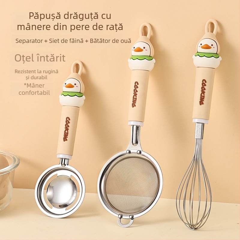 Set din oțel inoxidabil pentru cofetărie cu sită pentru făină, strecurător, sită filtrantă, tel pentru ouă și separator de albușuri; imprimare logo disponibilă; ideal cadou; manual